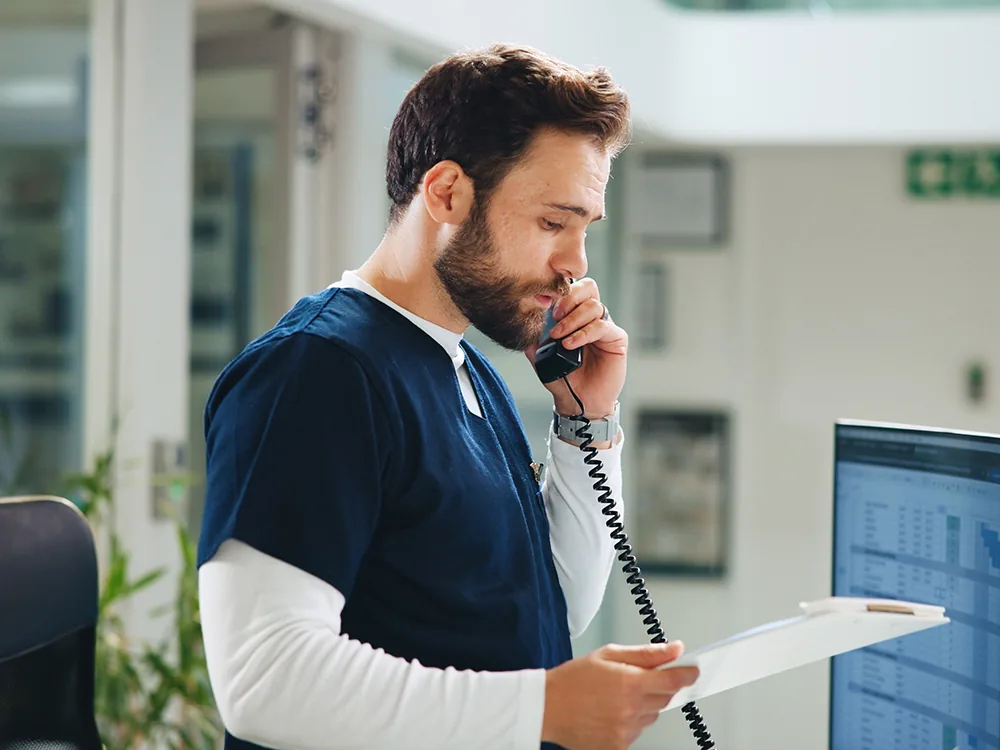 Healthcare worker on the phone