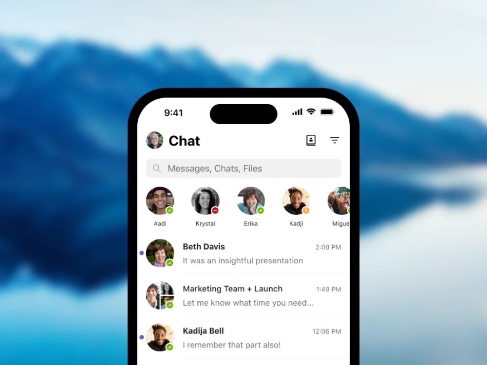 The YOVU calling experience inside the Microsoft Teams mobile app