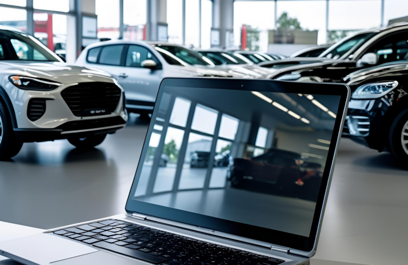 Automotive Dealer blog hero image - Laptop in dealership